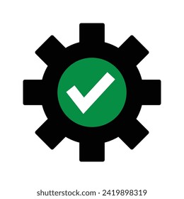 Cogwheel with checkmark, update successful icon vector