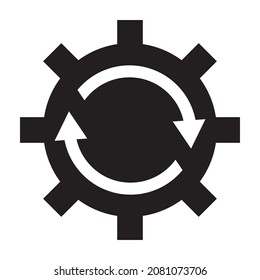 Cogwheel with circular arrows as a software update symbol. Simple icon isolated on white background