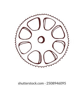 Cogwheel, circular gearwheel in steampunk vintage style. Cog wheel, mechanical engineering part, industrial gear. Contoured retro drawing. Hand-drawn vector illustration isolated on white background