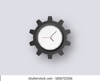 Cogwheel clock big sur. Black gear circle with dial and hands control optimization mechanism with timer settings technical efficiency and industrial vector information.