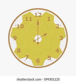 Cogwheel clock. Isolated on white background. Flat vector stock illustration
