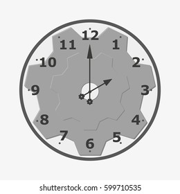 Cogwheel clock. Isolated on white background. Flat vector stock illustration