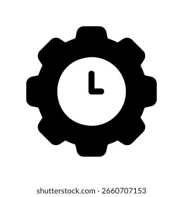 Cogwheel e símbolo de relógio para configurações de produtividade