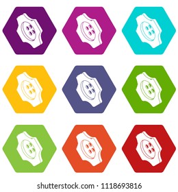 Cogwheel clothes button icons 9 set coloful isolated on white for web