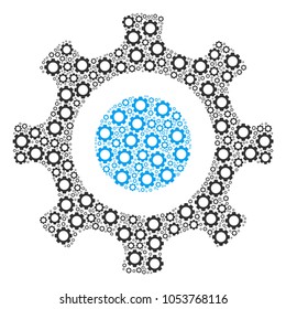 Cogwheel collage of gears. Vector tooth gear elements are organized into cogwheel mosaic.