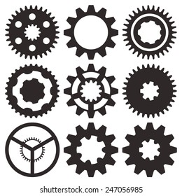 Cogwheel collection machine gear, set of gear wheels vector illustration