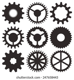 Cogwheel collection machine gear, set of gear wheels vector illustration