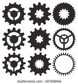 Cogwheel collection machine gear, set of gear wheels vector illustration