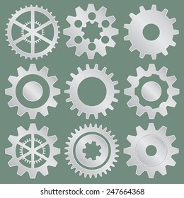 Cogwheel collection machine gear, set of metal gear wheels vector illustration
