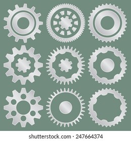 Cogwheel collection machine gear, set of metal gear wheels vector illustration