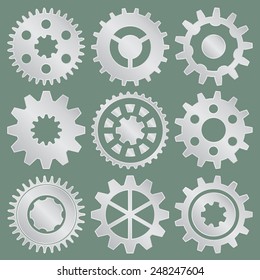 Cogwheel collection machine gear, set of metal gear wheels vector illustration