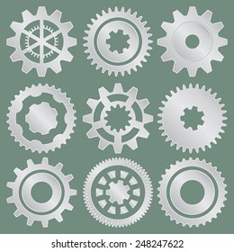 Cogwheel collection machine gear, set of metal gear wheels vector illustration