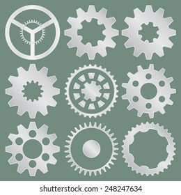 Cogwheel collection machine gear, set of metal gear wheels vector illustration