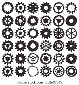 Cogwheel collection machine gear, set of gear wheels vector illustration