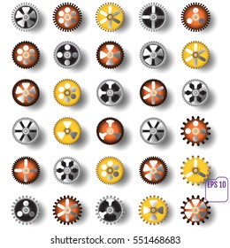 Cogwheel collection machine gear, set of gear wheels vector illustration