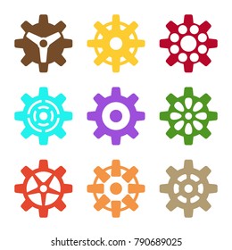Cogwheel collection machine gear. Set of gear wheels. Vector illustration.