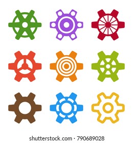 Cogwheel collection machine gear. Set of gear wheels. Vector illustration.