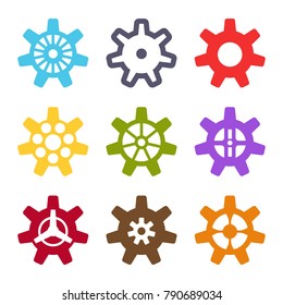 Cogwheel collection machine gear. Set of gear wheels. Vector illustration.