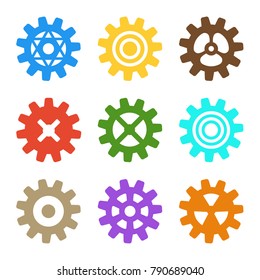 Cogwheel collection machine gear. Set of gear wheels. Vector illustration.