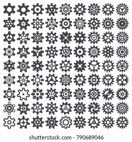 Cogwheel collection monochrome machine gear. Set of gear wheels. Vector illustration.