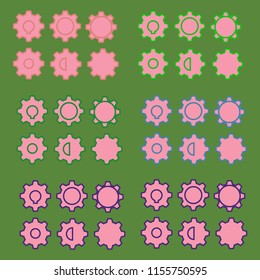 cogwheel colorful set of six forms.