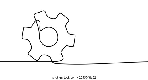 Cogwheel continuous line drawing. One line drawing background. Continuous line drawing of gear. Vector illustration.