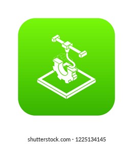 Cogwheel d printing icon green vector isolated on white background