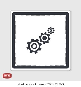 Cogwheel and development icon. Flat design style. Made vector illustration. Emblem or label with shadow.