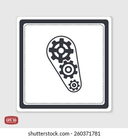 Cogwheel and development icon. Flat design style. Made vector illustration. Emblem or label with shadow.