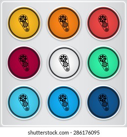 Cogwheel and development icon. Flat design style. Made vector illustration. Emblem or label with shadow.