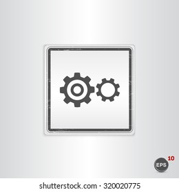 Cogwheel and development icon. Flat design style. Made vector illustration. Emblem or label with shadow.
