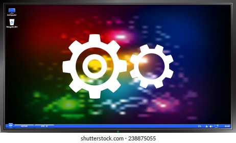Cogwheel and development icon on the screen monitor. Made vector illustration