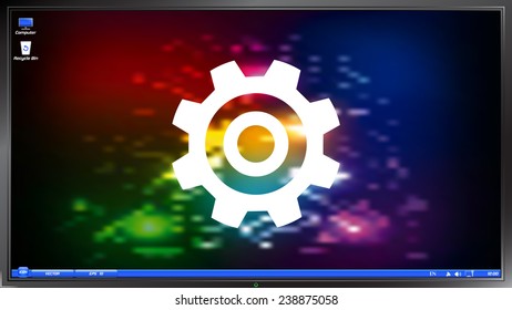 Cogwheel and development icon on the screen monitor. Made vector illustration