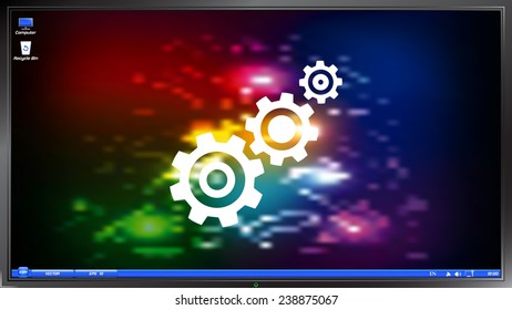 Cogwheel and development icon on the screen monitor. Made vector illustration