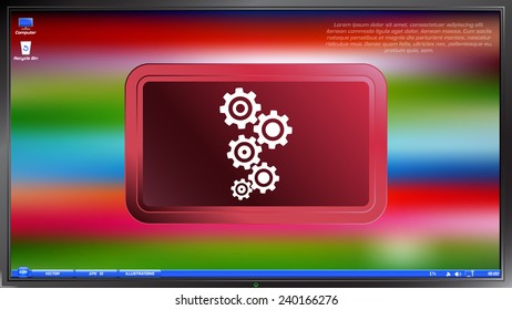 Cogwheel and development icon on the screen monitor. Made vector illustration