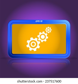 Cogwheel and development icon. Specular reflection. Made vector illustration