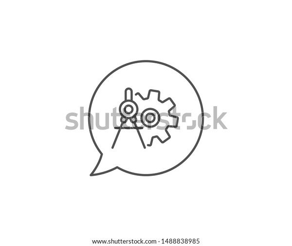 Cogwheel dividers line icon. Chat bubble design.\
Engineering tool sign. Cog gear symbol. Outline concept. Thin line\
cogwheel dividers icon.\
Vector