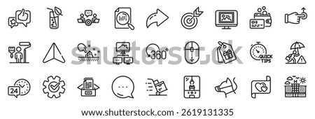 Cogwheel, Documents box and Search file line icons pack. Share, Message, Paper plane icons. Delivery cart, Teamwork, Painter web icon. Skin moisture, Risk management, Hotel pictogram. Vector