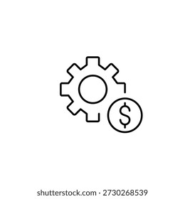 Cogwheel and dollar. System payment, repairs cost. Pixel perfect, editable stroke vector icon