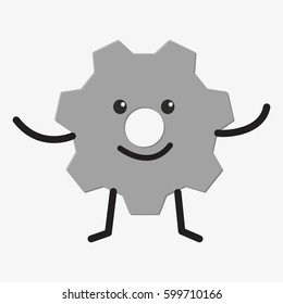 Cogwheel doodle character. Isolated on white background. Flat vector stock illustration