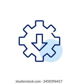 Cogwheel y flecha de Descarga. Transmisión o extracción de datos o recursos técnicos. Icono de Vector perfecto