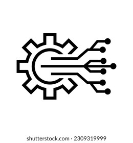 cogwheel with electric circuit, illustration of cyber engineering icon vector