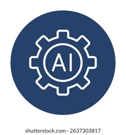 Cogwheel encircles AI on dark blue icon illustration element