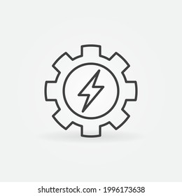 Cogwheel with Energy or Electrical sign vector concept icon or symbol in thin line style