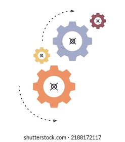 Cogwheel engineering drawings and gear wheel symbol on white background flat vector illustration.