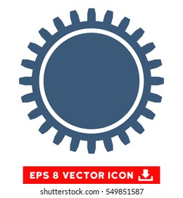 Cogwheel EPS vector pictogram. Illustration style is flat iconic blue symbol on white background.