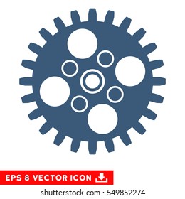 Cogwheel EPS vector pictogram. Illustration style is flat iconic blue symbol on white background.