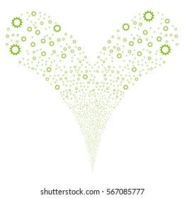 Cogwheel fireworks stream. Vector illustration style is flat eco green iconic symbols on a white background. Object double fountain combined from random pictograms.