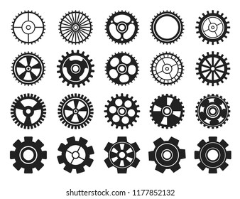 Cogwheel flat machine gear icon. Set of black machine gear on a white background: wheel cogwheel vector, set of gear wheels, collection of vector gear