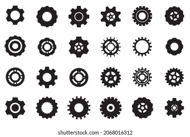 Cogwheel flat machine gear icon. Set of black machine gears on a white background: wheel vector, gear wheel set, vector gear collection